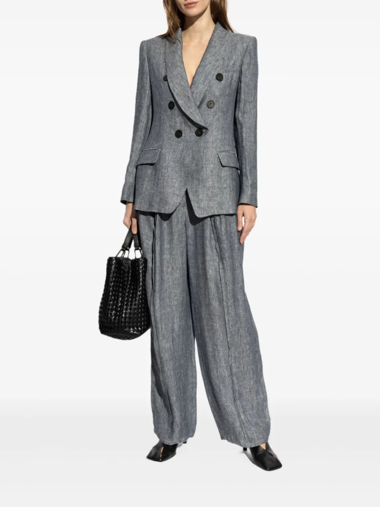 Брюки Emporio Armani из шамбре со складками, синий — фото 2