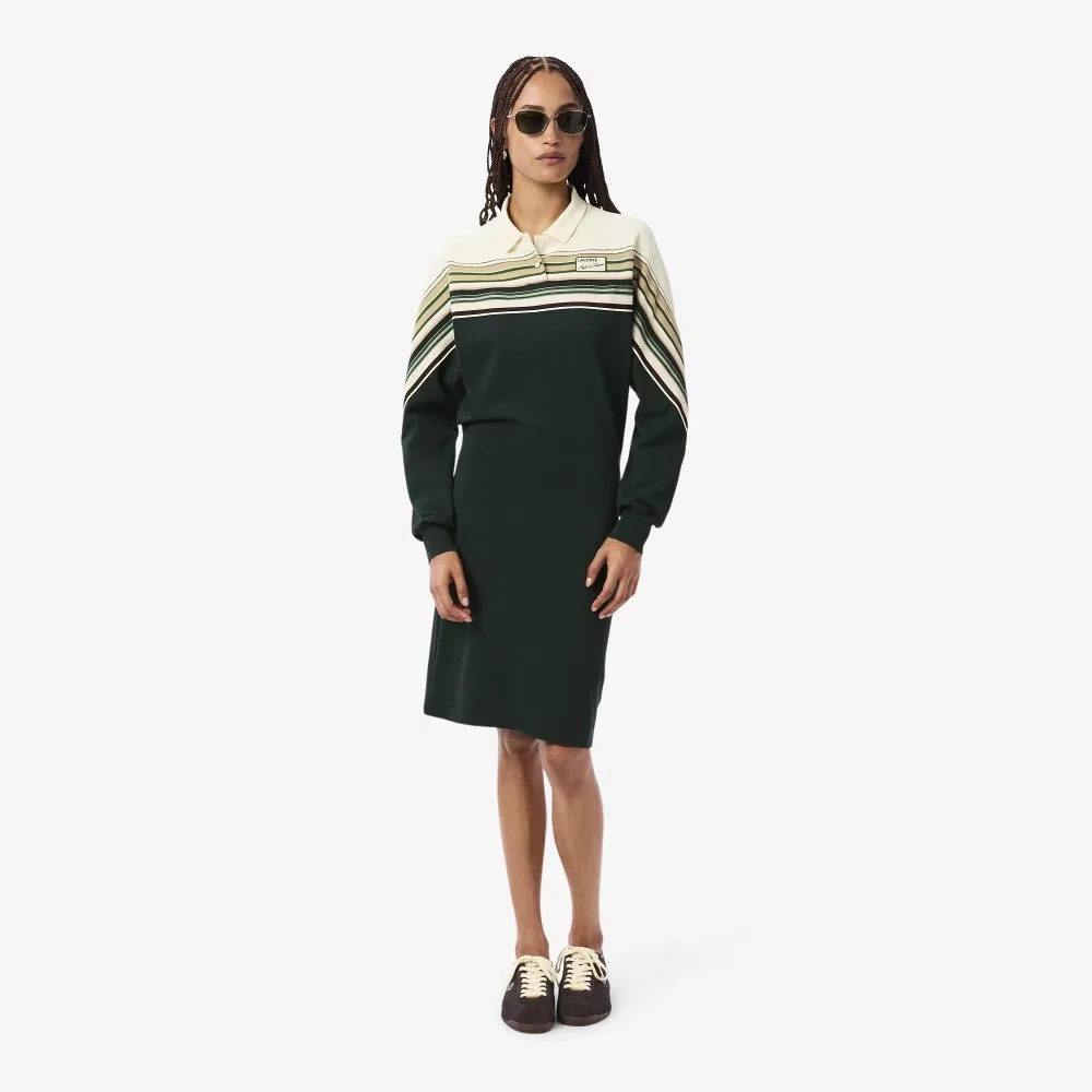 Платье-поло Lacoste с рукавами «летучая мышь», зелёное