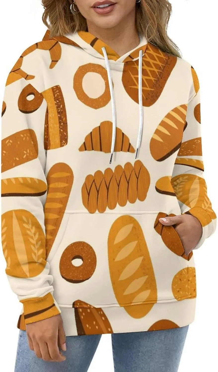 Толстовка с принтом Bread Pattern, с капюшоном и карманом — фото 2