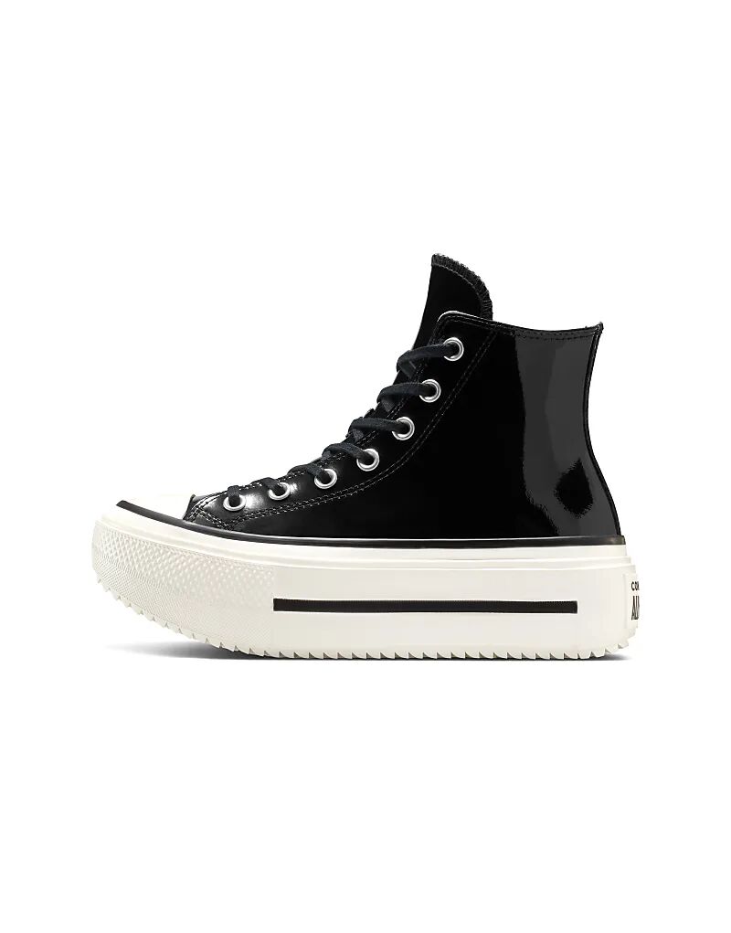 Кеды Converse Chuck Taylor All Star Lift Double Stack на платформе из лакированной кожи в цвете черный/белый/черный — фото 4