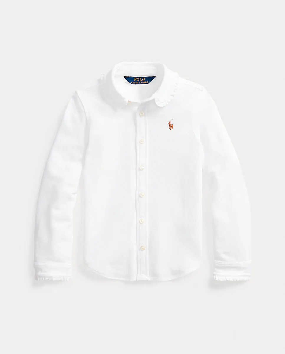 

Белая хлопковая рубашка для девочки Polo Ralph Lauren, белый