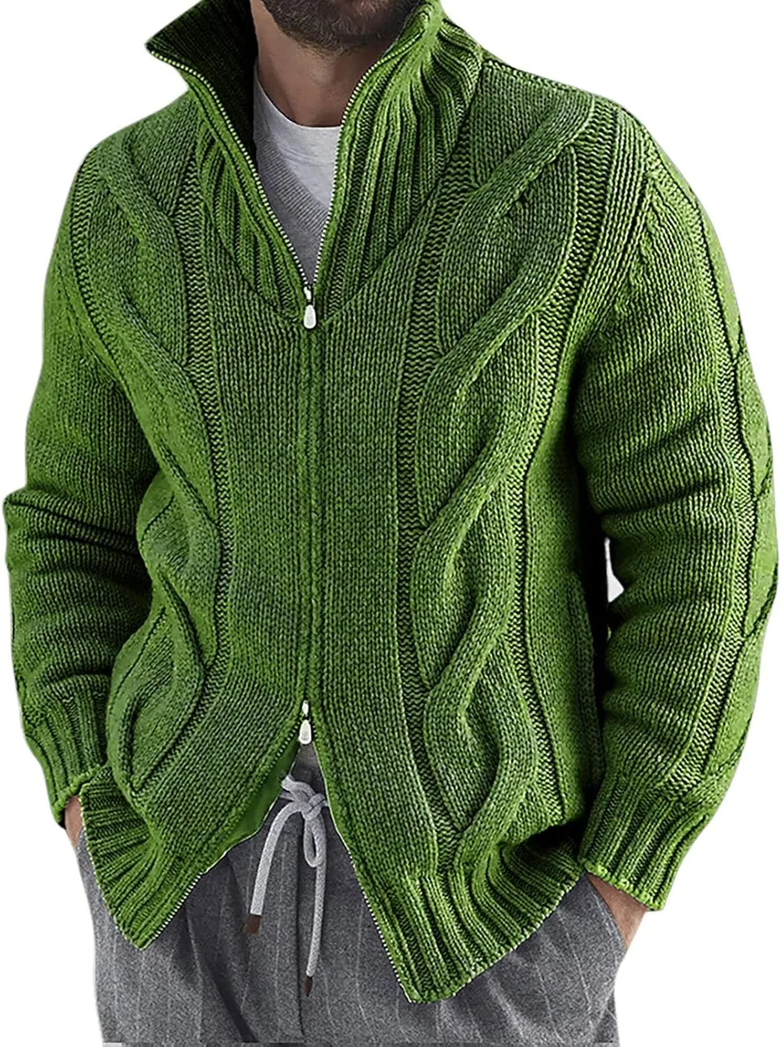 Толстовка-водолазка для мужчин Cable Knit с длинными рукавами и молнией