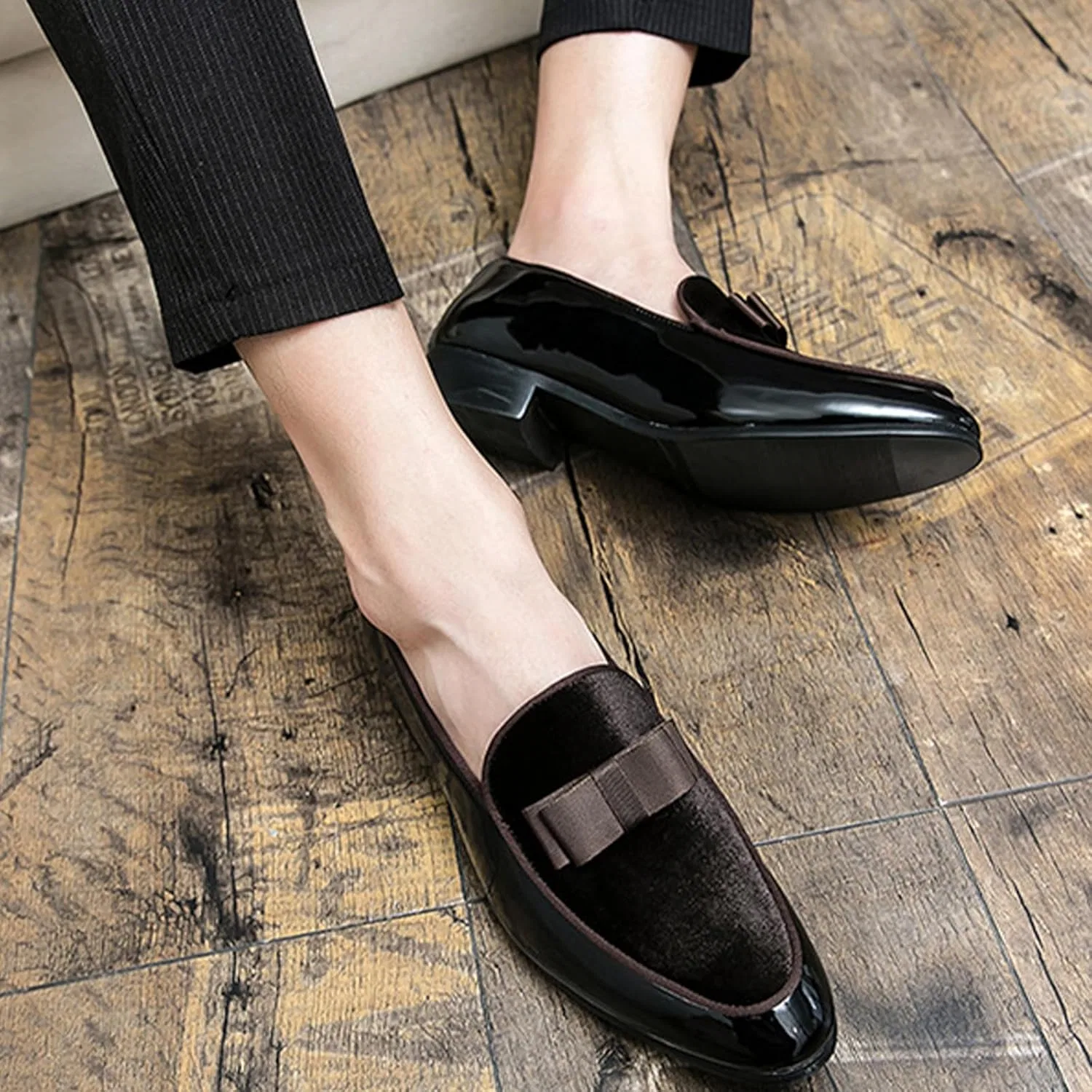 Лоферы мужские, кожа лакированная, Fashion Tuxedo Brown TMSNGLSMI — фото 2