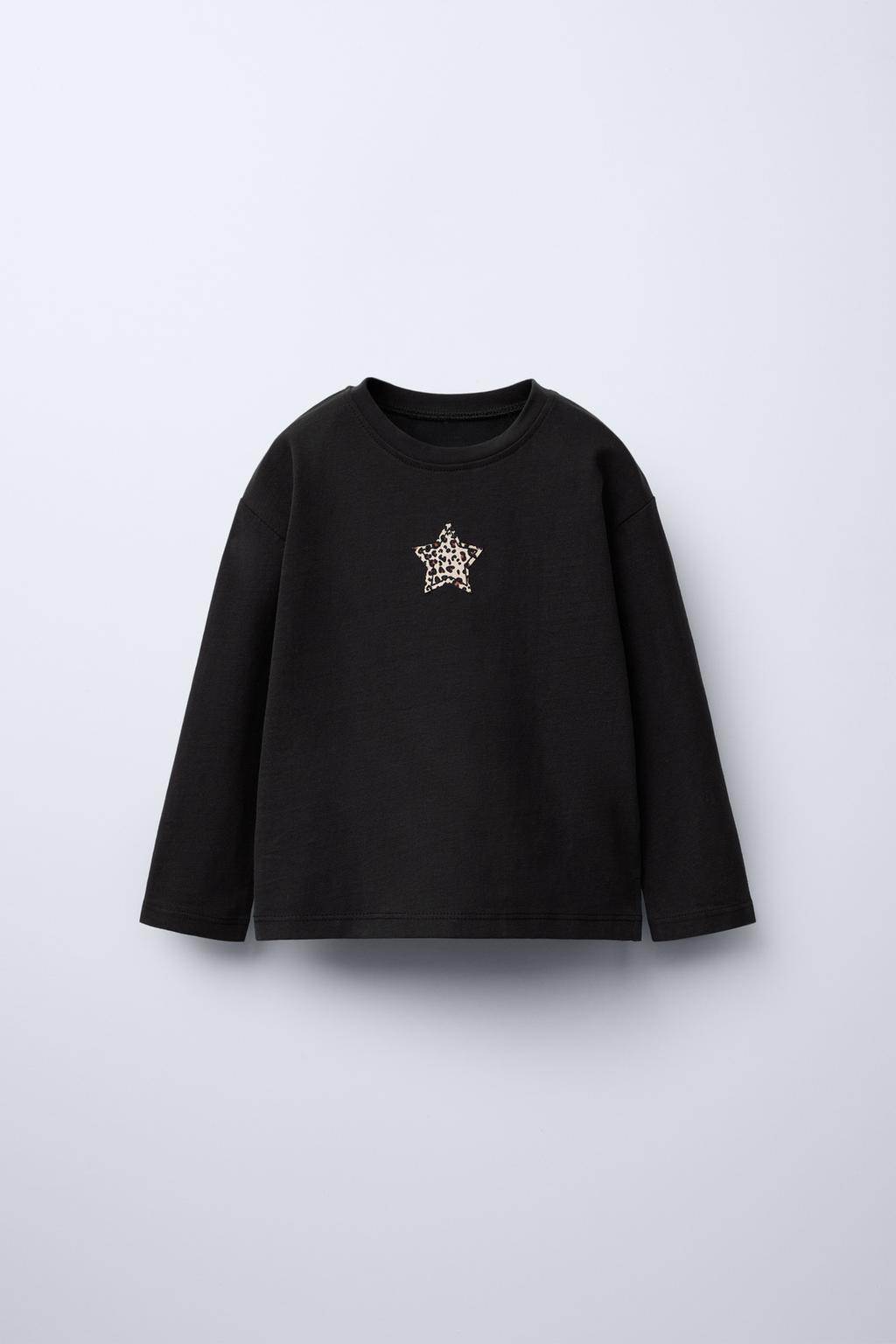 

Футболка с нашивкой и принтом животных ZARA, черный