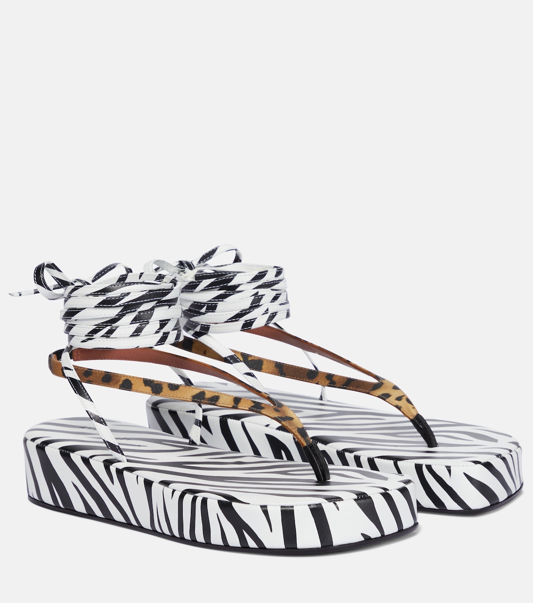 Атласные сандалии с принтом Джейми Amina Muaddi, Leopard Satin +Zebra Nappa