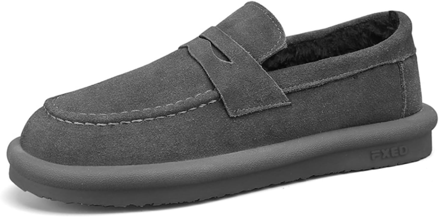 

Мужские комфортные лоферы с флисовой подкладкой и толстой подошвой: легко надевать, ультротеплые с плотной подкладкой- идеально для холодной погоды, повседневной и повседневной носки Khwfjas, серый