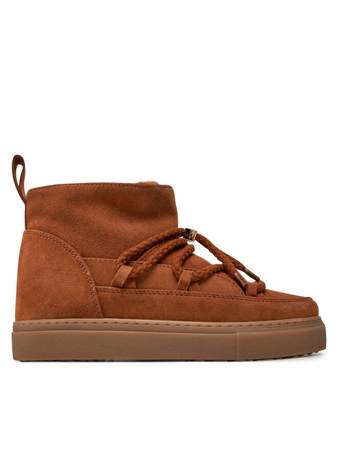 Зимние ботинки женские Inuikii однотонные со шнуровкой, коричневый
