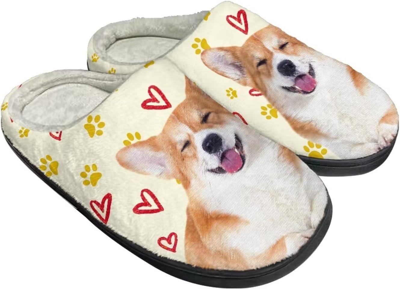 

Унисекс тапочки Howilath из фланели, с мультяшным узором психоделических животных, теплые, дышащие, с противоскользящей подошвой для дома, 3d Corgi Heart Dog Paw