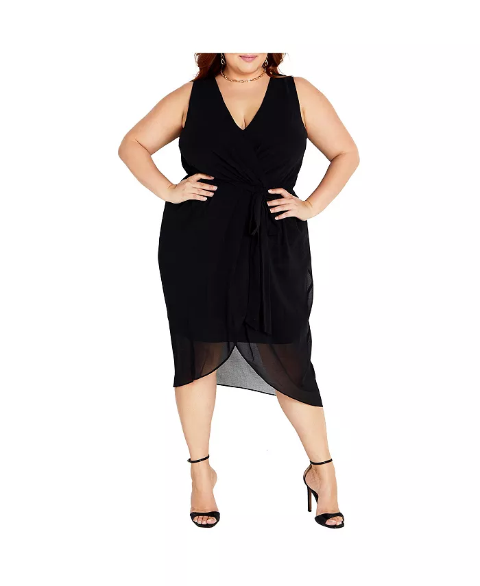 

Платье с V-образным вырезом и поясом Plus Size CITY CHIC, черный