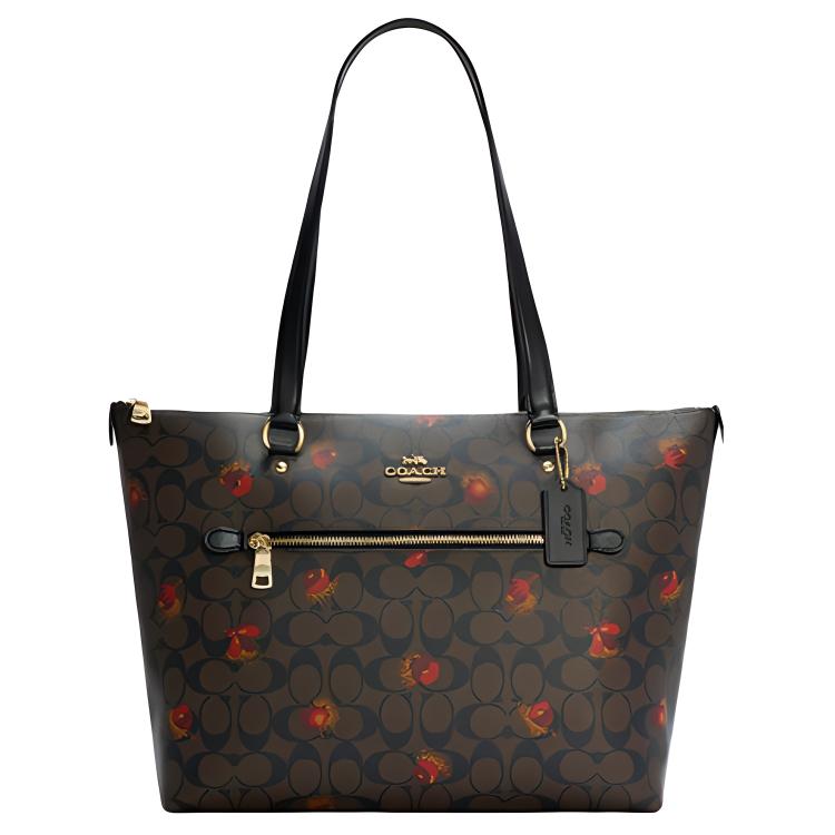 

Кожаная ПВХ сумка-шоппер через плечо большая женская темно-коричневая COACH