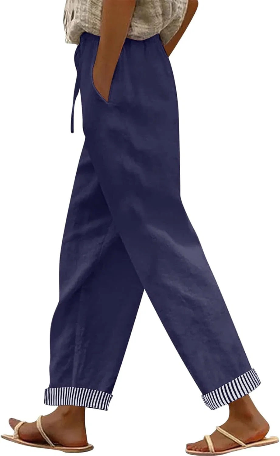 Женские брюки прямого кроя в полоску, Generic, Navy