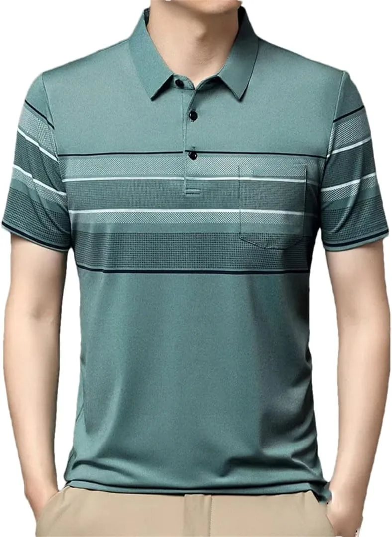 

Мужская короткая полосатая рубашка с лацканами