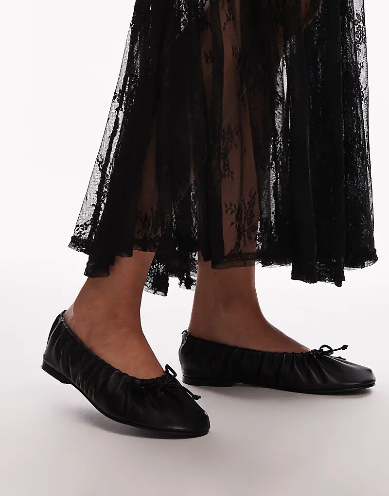 Балетки Claire из кожи со сборками черного цвета Topshop