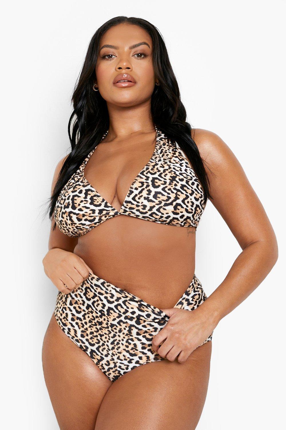 

Трусы с высокой талией Plus Leopard Essentials boohoo, коричневый