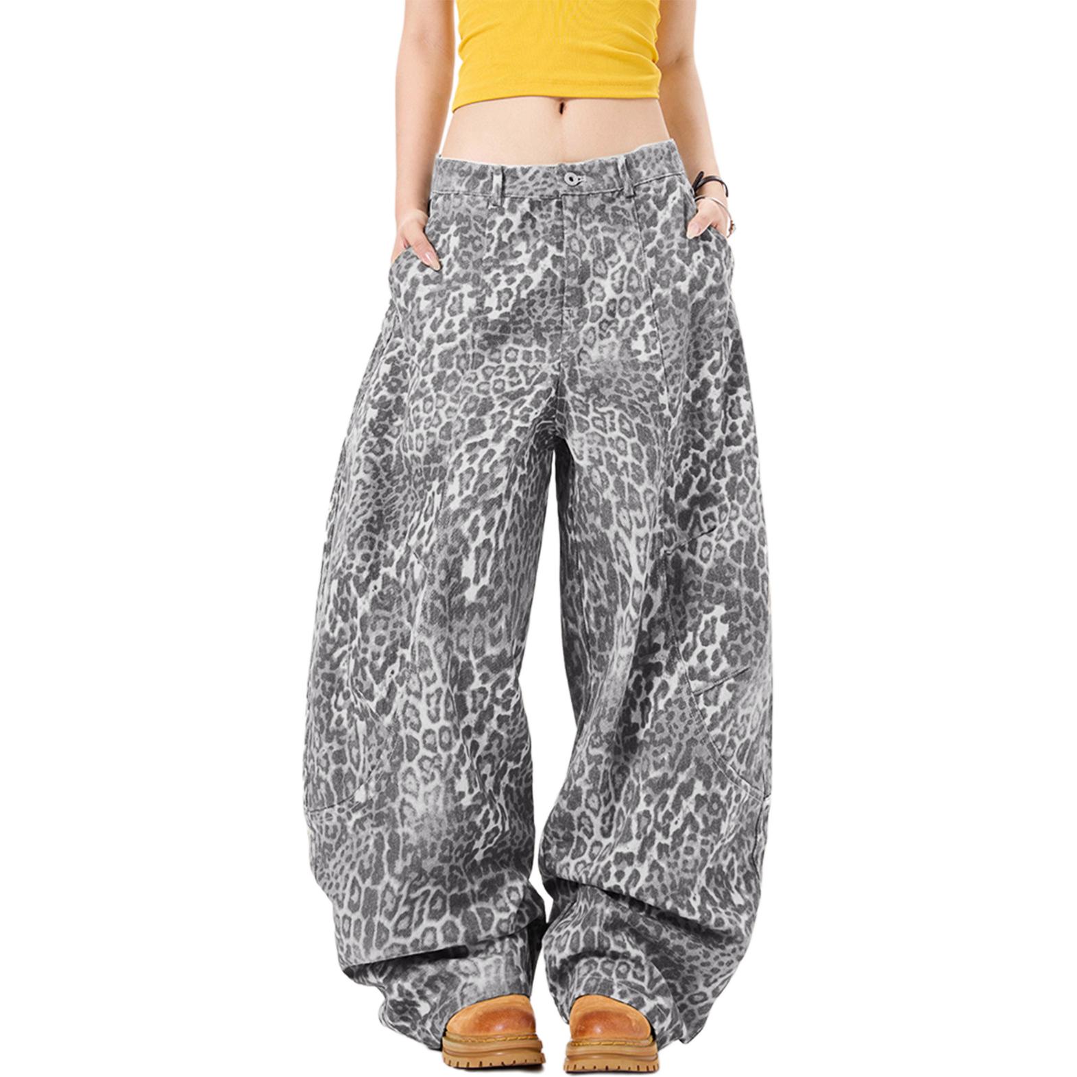 

NEVER RULE Повседневные брюки унисекс с леопардовым принтом Moderate Wide Leg