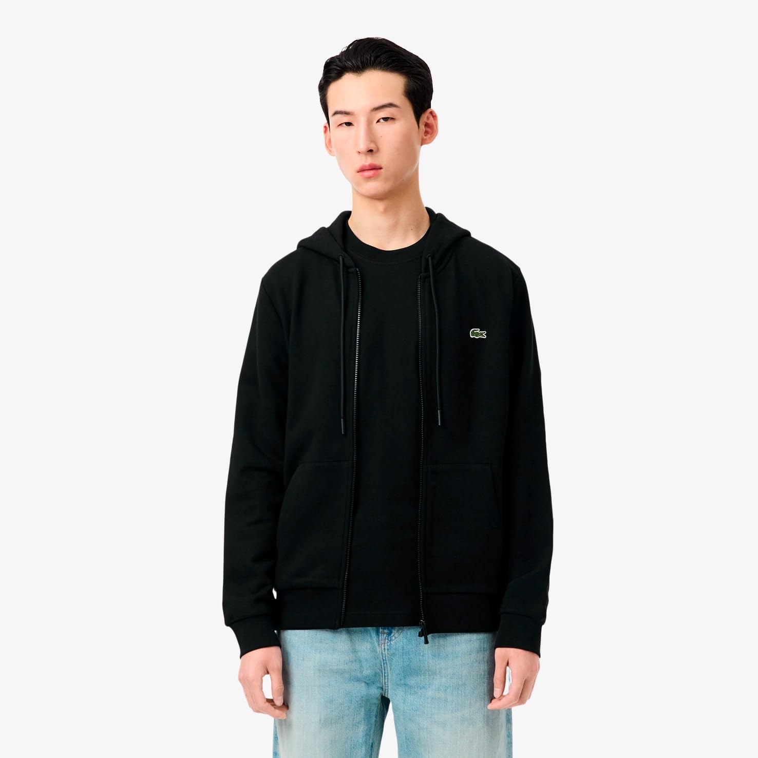 Мужская толстовка Lacoste (официальная) Essential на молнии с капюшоном, черный — фото 2