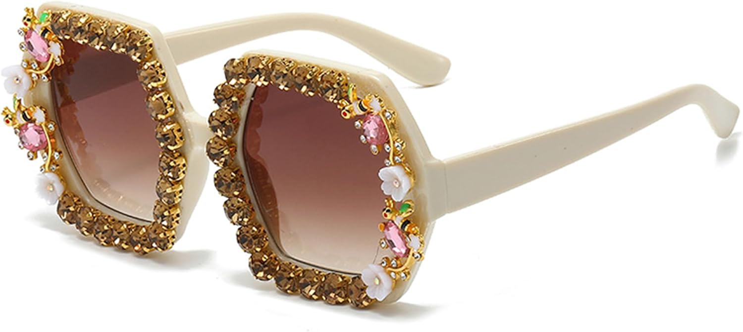 

bullabulling Большие солнцезащитные очки с бриллиантами для женщин, солнцезащитные очки с многоугольными стразами, винтажные солнцезащитные очки для мужчин, блестящие солнцезащитные очки для вечеринок, очки L05, Beige