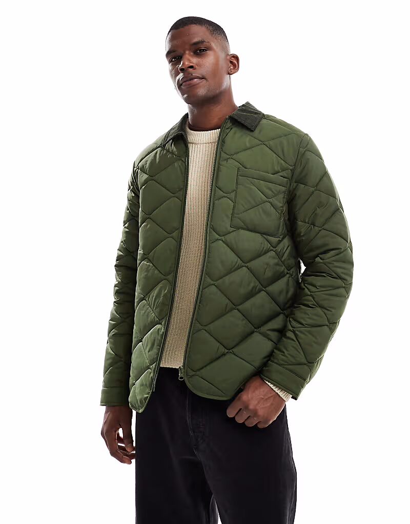 

Стеганая куртка с вельветовым воротником цвета хаки New Look