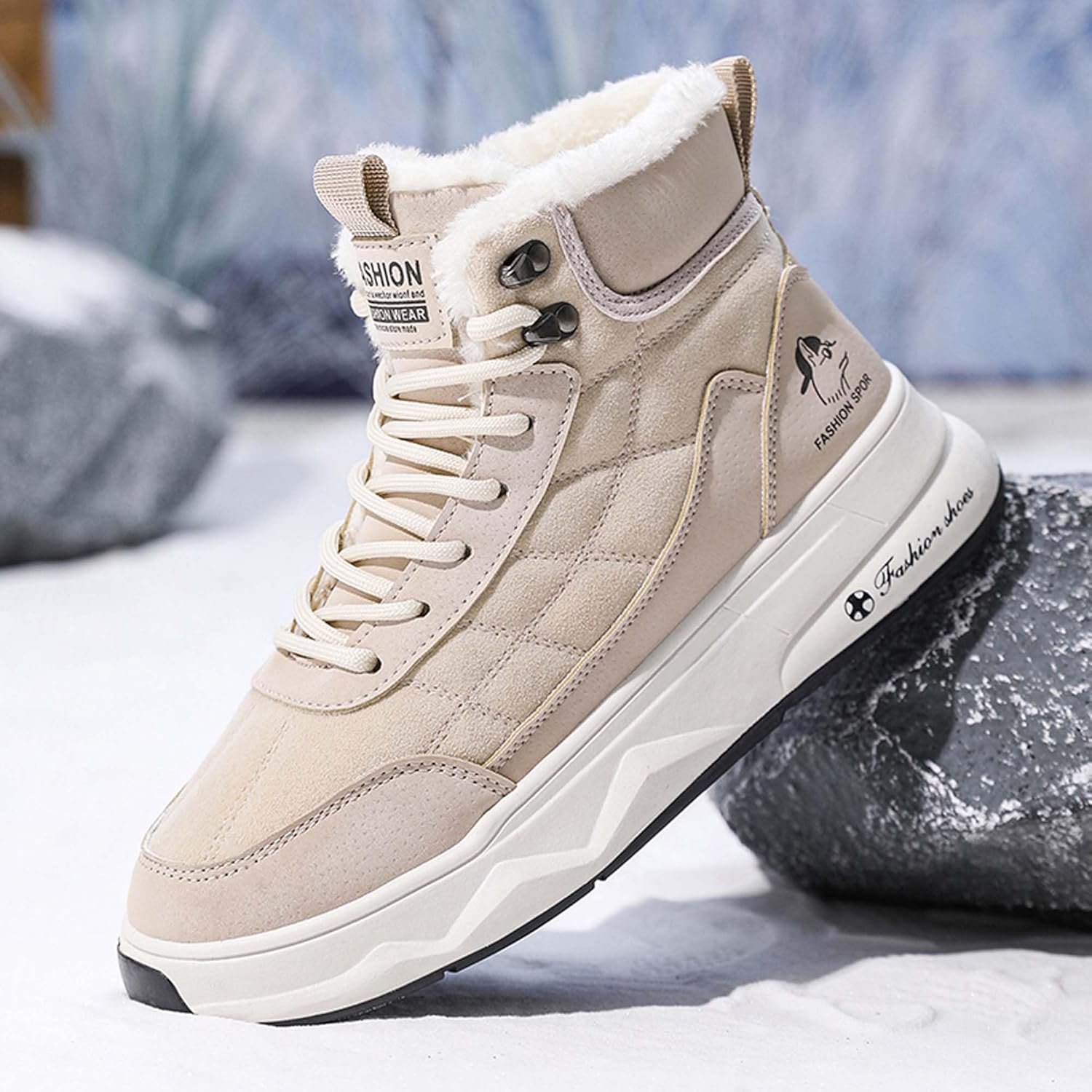 Зимние высокие ботинки Martin с мягкой утепленной подкладкой для студентов, удобные ботинки для отдыха, кемпинга и походов Generic, бежевый — фото 4