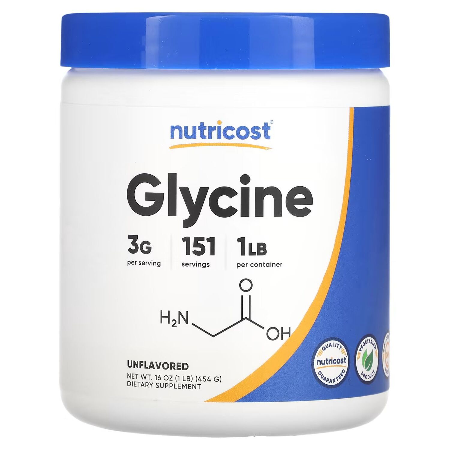 

Глицин, без вкуса, 16 унций (454 г) Nutricost