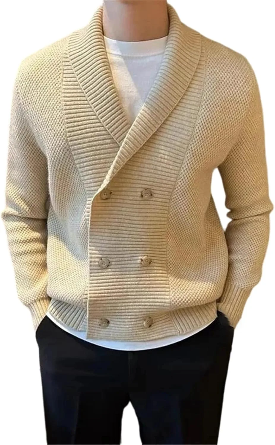 

Мужской кардиган с пуговицами и воротником шаль