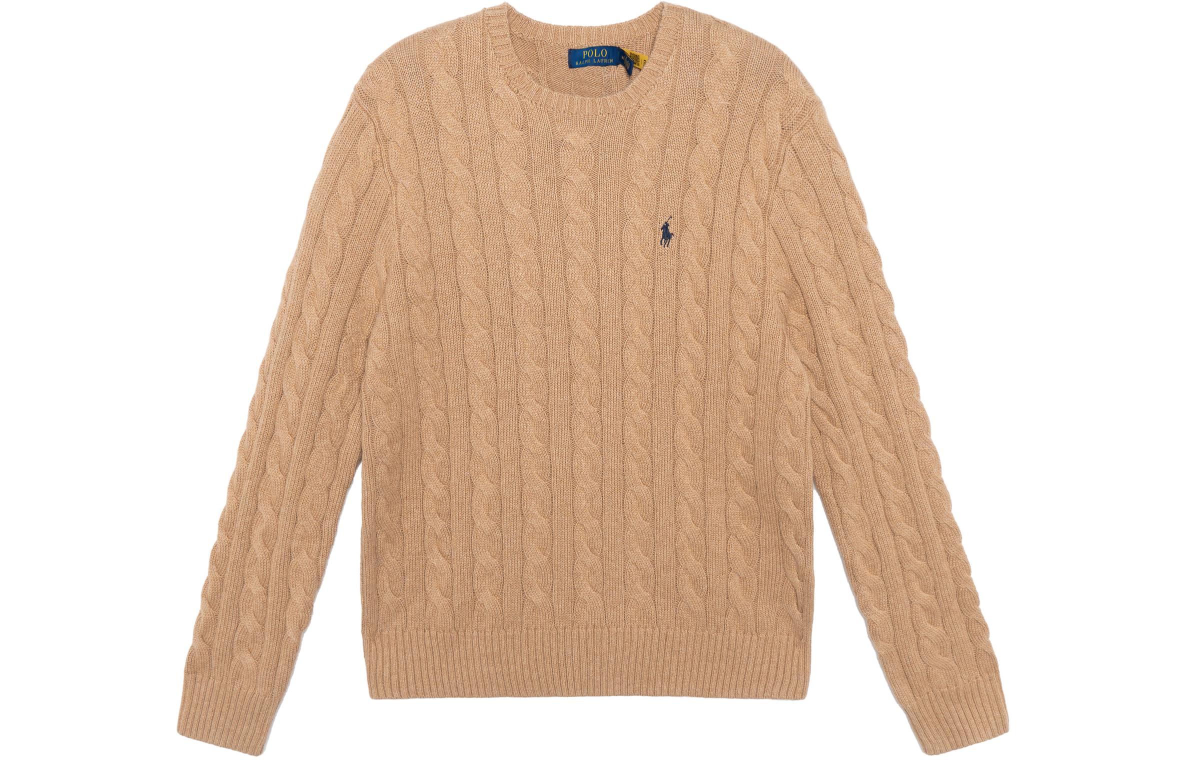 

Свитер с вышитым логотипом и косой вязкой Polo Ralph Lauren, коричневый