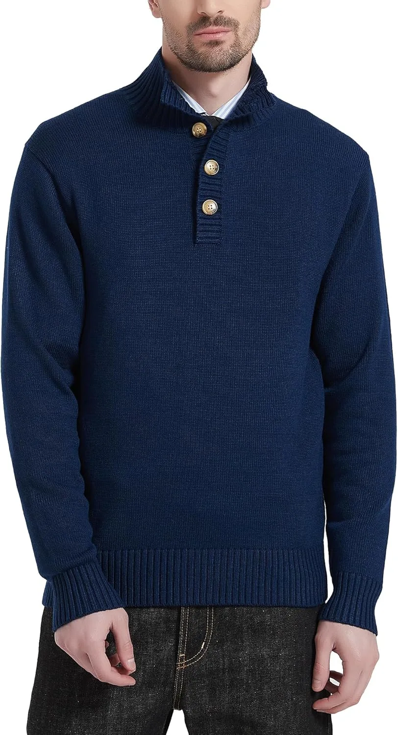 

Мужской пуловер Kallspin из шерстяной смеси Midweight с воротником-стойкой и застежкой на четверть