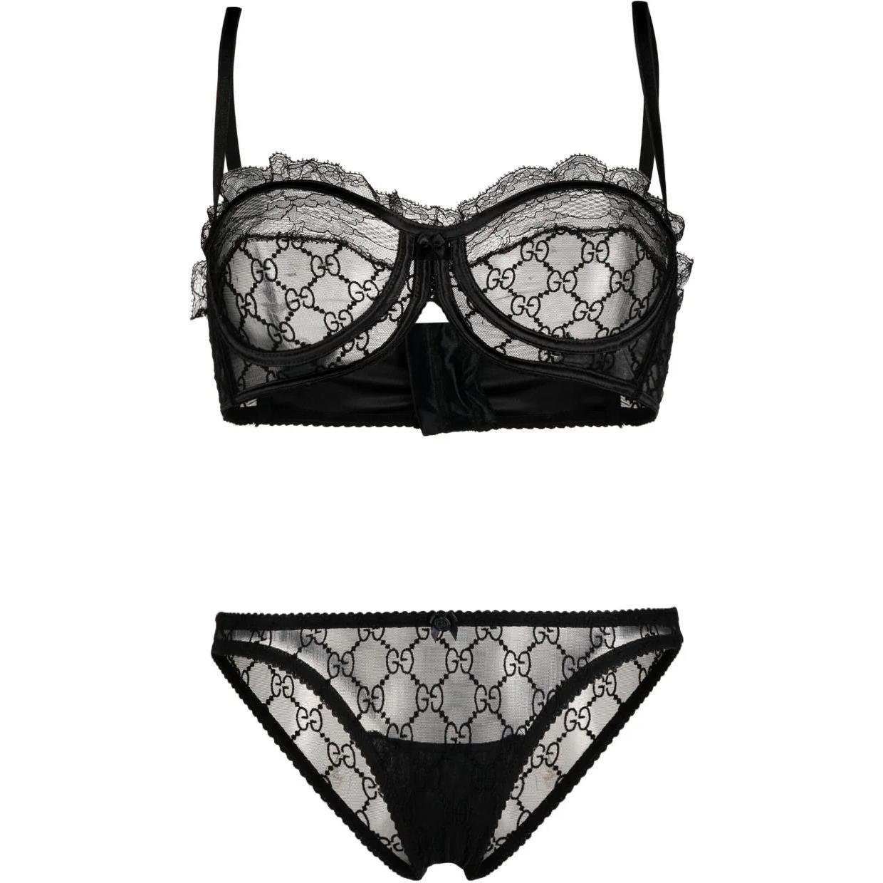 Комплект женского нижнего белья Gucci классический, премиум качество, черный