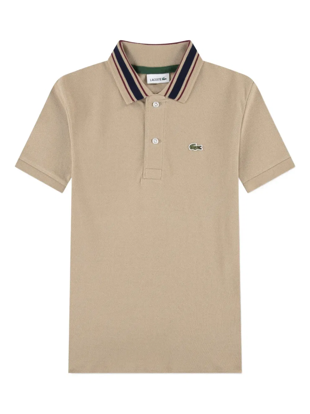 Полосатая рубашка-поло с воротником-стойкой из пике Lacoste Kids, нейтральный