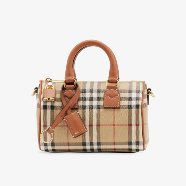 

Мини-сумка для боулинга в клетку из искусственной кожи Burberry, цвет vntg chk/briar brown