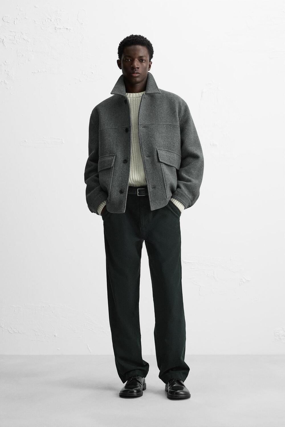 

Короткое пальто из шерсти ZARA, серый