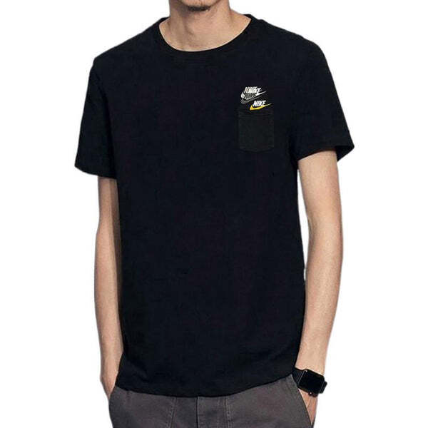 Футболка Men's Nike As Nsw Tee Prem Pocket Casual Breathable Round Neck Logo Solid Color Short Sleeve Black T-Shirt, мультиколор — фото 3