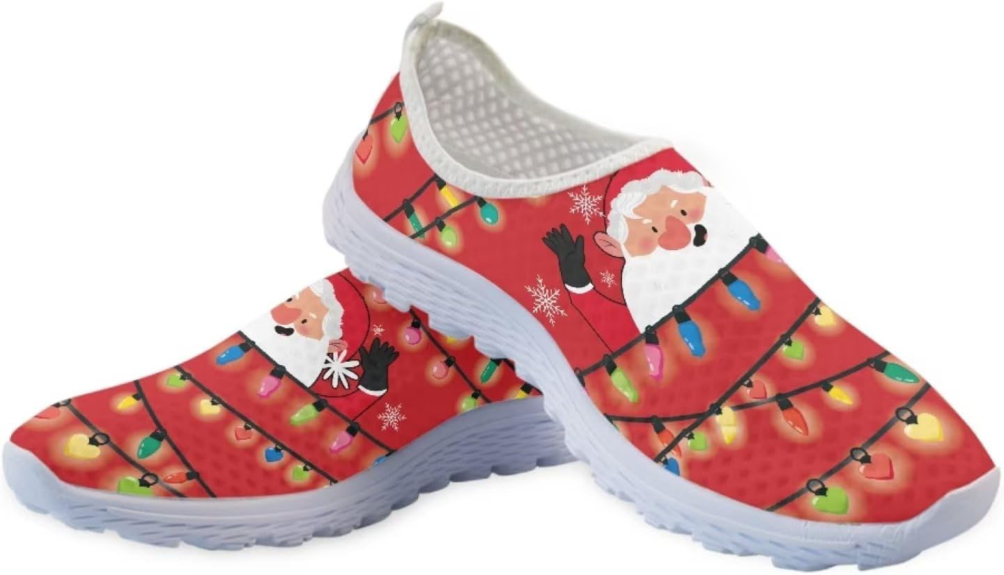 

Кроссовки Belidome для женщин и мужчин, водонепроницаемые слипоны для ходьбы, бега и походов, спортивные, дышащие, легкие, Bulb Light Santa Claus