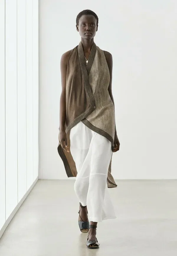 Брюки-саруэль с декоративными швами Massimo Dutti, белый — фото 4