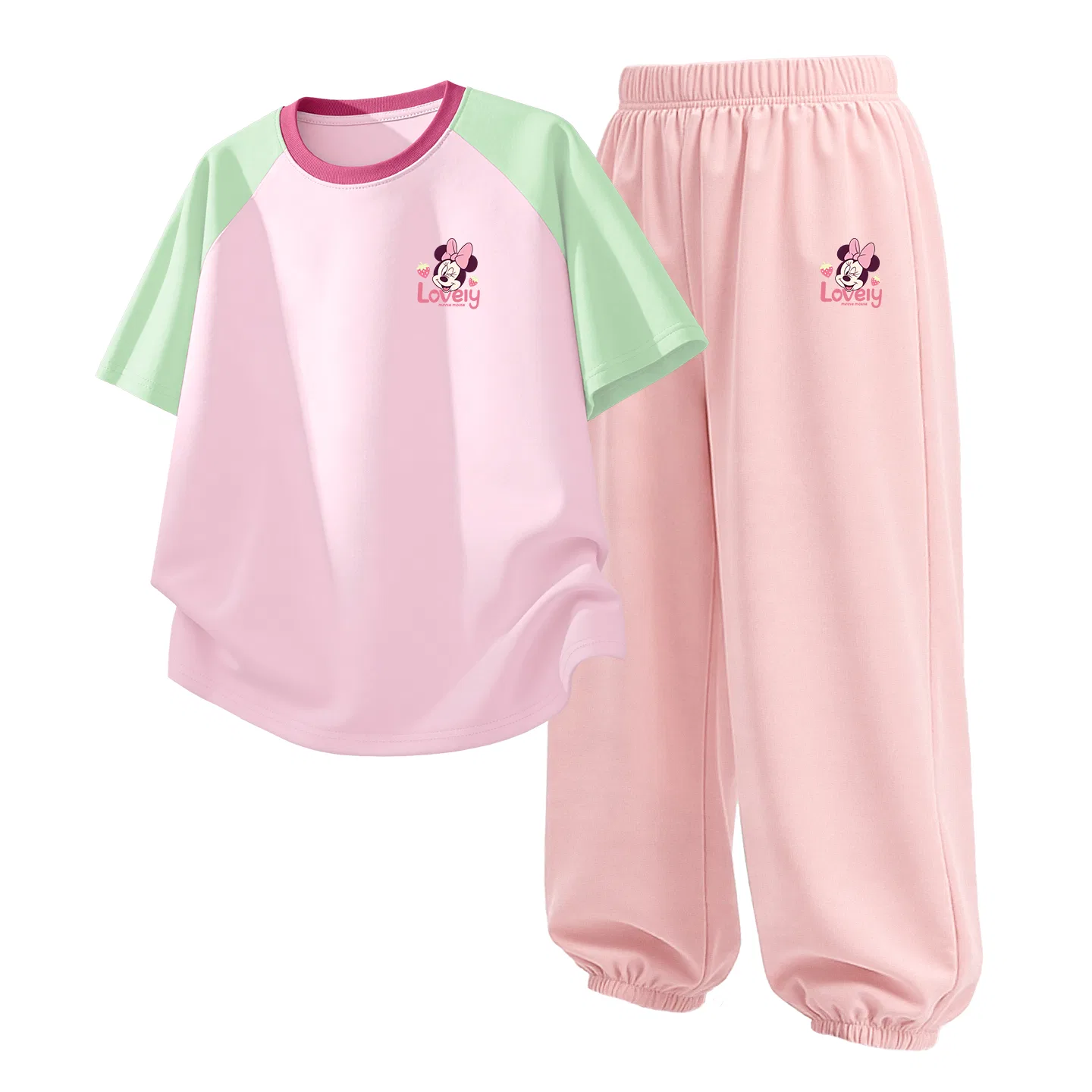 Детский спортивный костюм Casual Sportswear 2 Piece Set Disney, Di Xin Sweet K Green Pink+Di Xin Sweet K Soft Pink