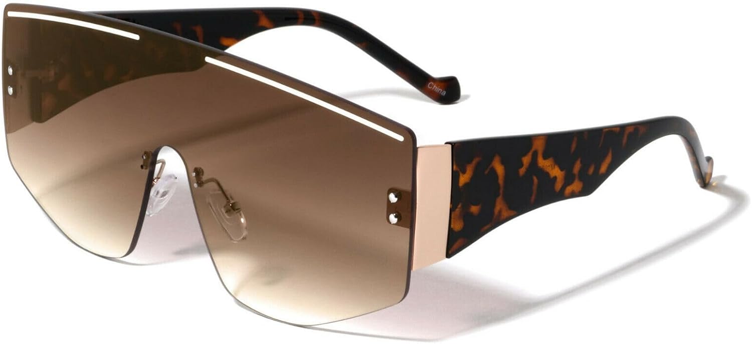

Спортивные солнцезащитные очки Dweebzilla Futuristic Rimless XL Oversized One Piece Shield Lens без оправы, увеличенного размера, цельной конструкции, Tortoise & Gold Frame - Brown Gradient Lens