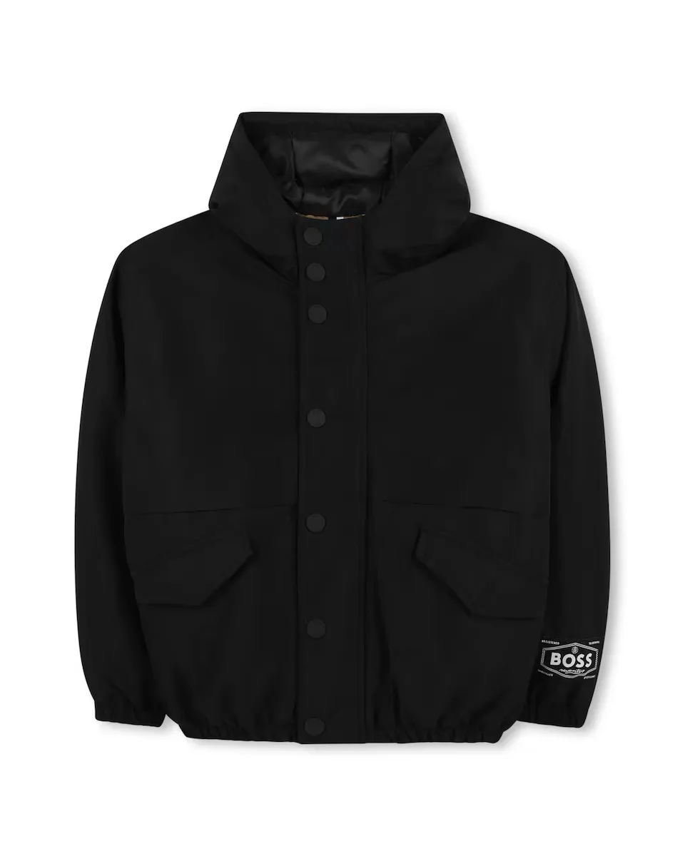

Черная куртка для мальчика с капюшоном BOSS Kidswear
