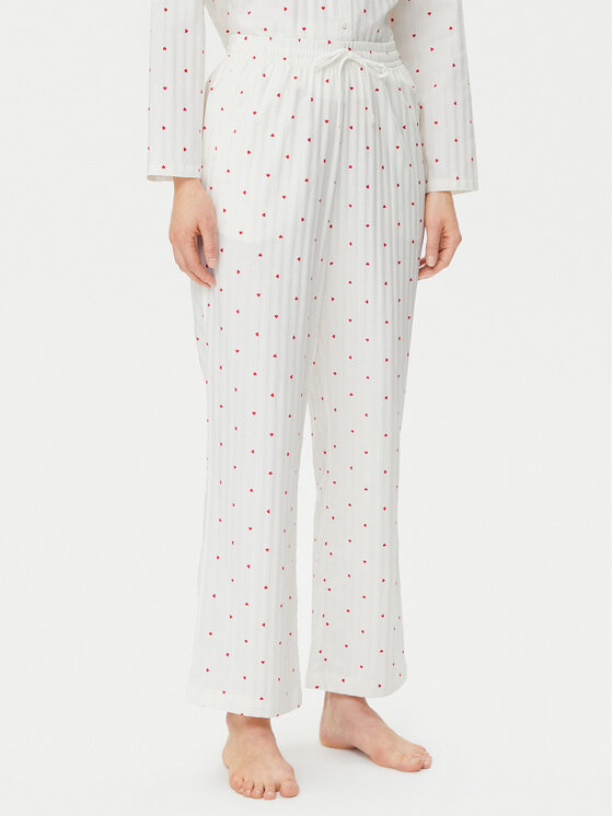 

Свободный покрой пижамных брюк Jacquard Hearts 301504 Hunkemöller, белый