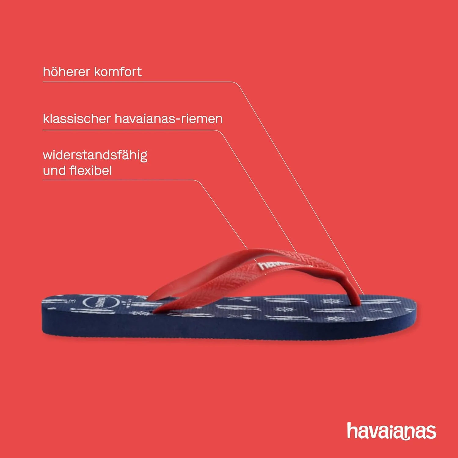 Havaianas Шлепанцы мужские в морском стиле, красный/темно-синий — фото 4