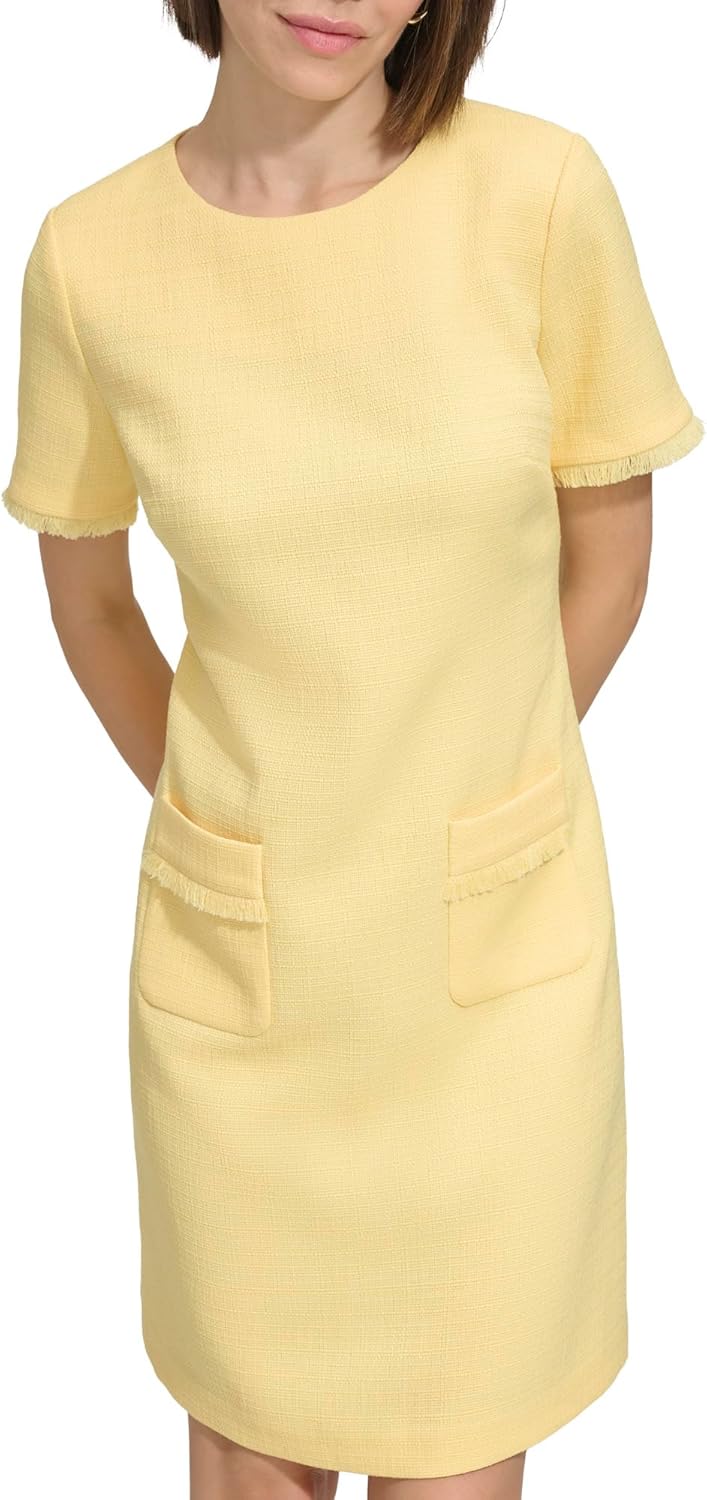 

Женское мини-платье Tommy Hilfiger с плиссированной отделкой, короткими рукавами и высоким воротом, Snapdragon