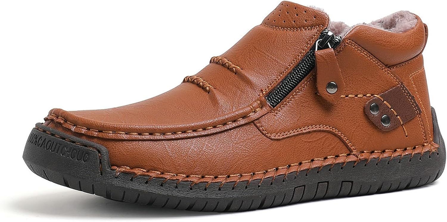 

Мужские ортопедические кожаные ботинки ручной работы, водонепроницаемые туфли без шнуровки с боковой молнией, комфортные премиальные кожаные ботинки для походов и путешествий на открытом воздухе Generic, светло-коричневый