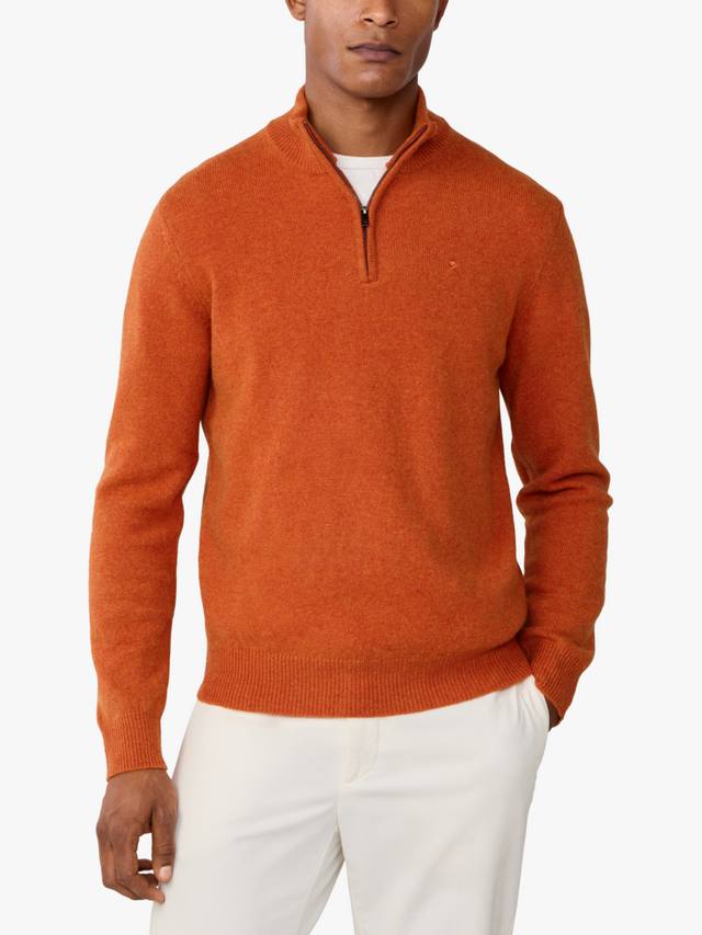 

Пуловер из чистой шерсти с высоким воротником и молнией на четверть Hackett London, Burnt Orange