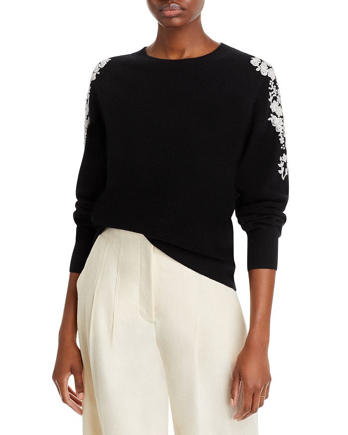 

Кашемировый свитер C by Bloomingdale's Cashmere с вышивкой и круглым вырезом, черный