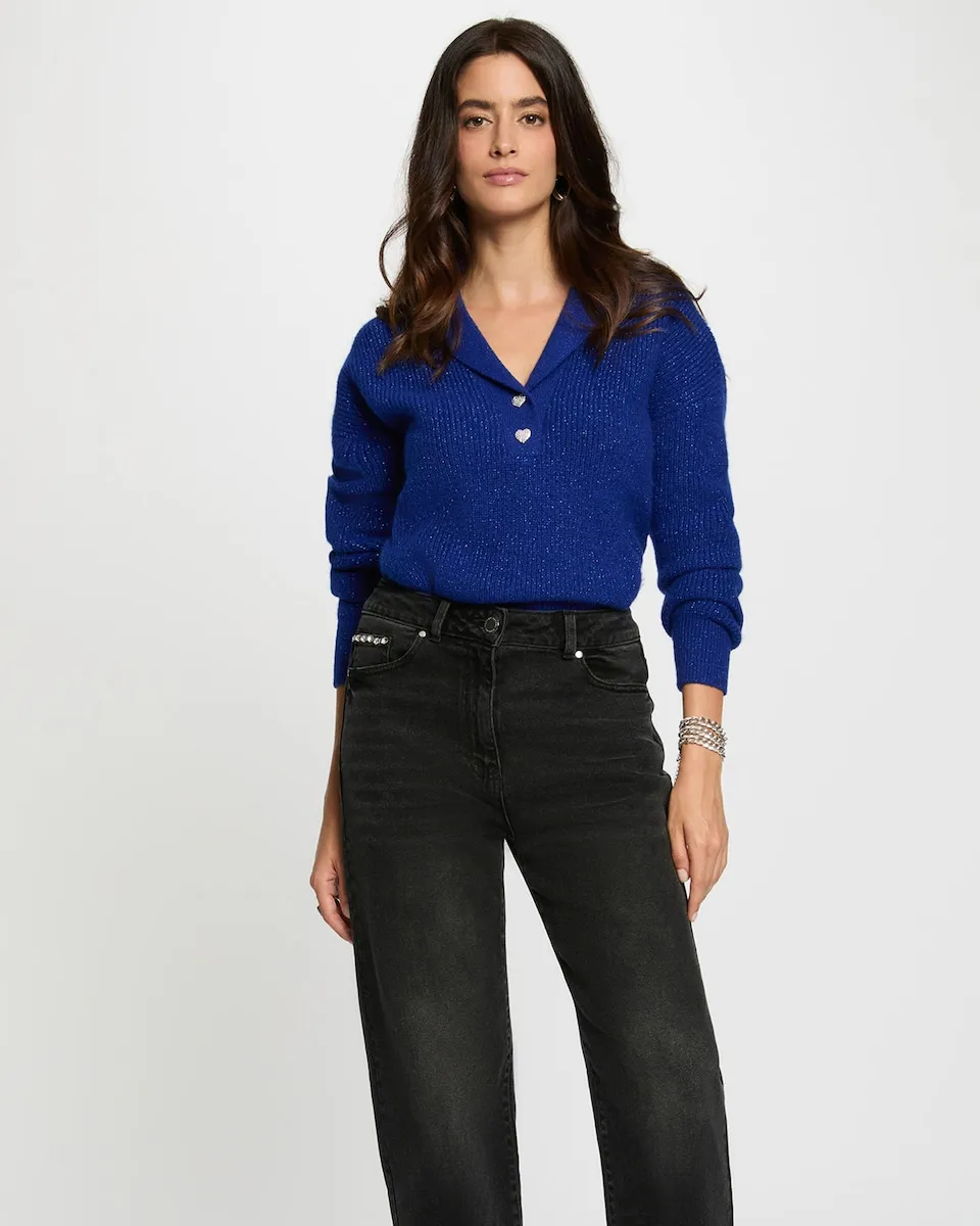 

Женский короткий джемпер с воротником с отворотом Morgan, синий