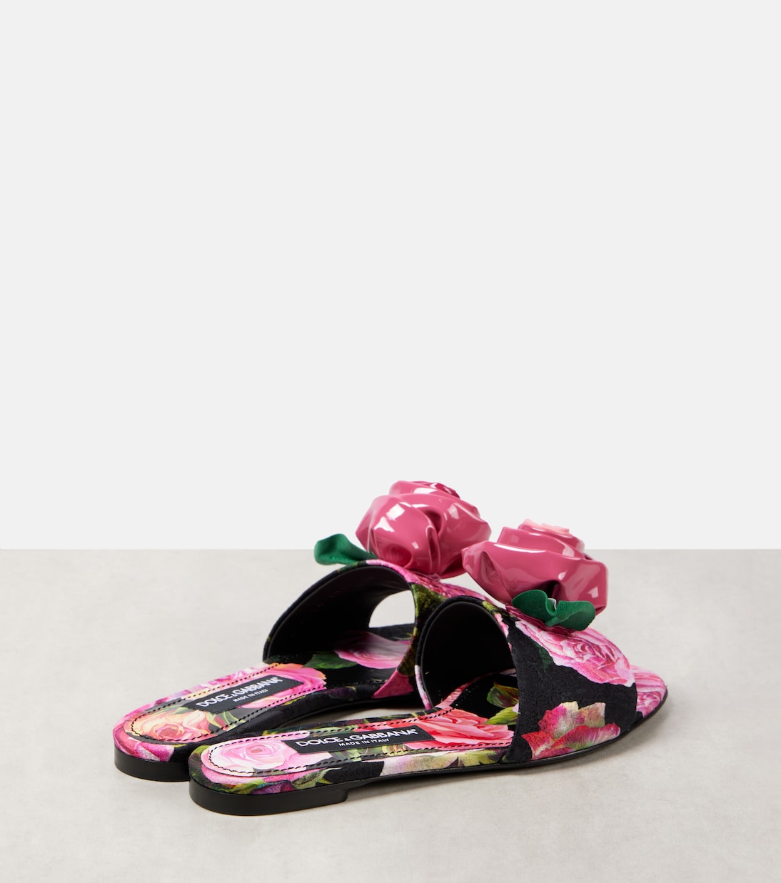 Брóковые шлёпанцы с цветочной аппликацией Dolce&Gabbana, Rose Rosa F.Nero — фото 2
