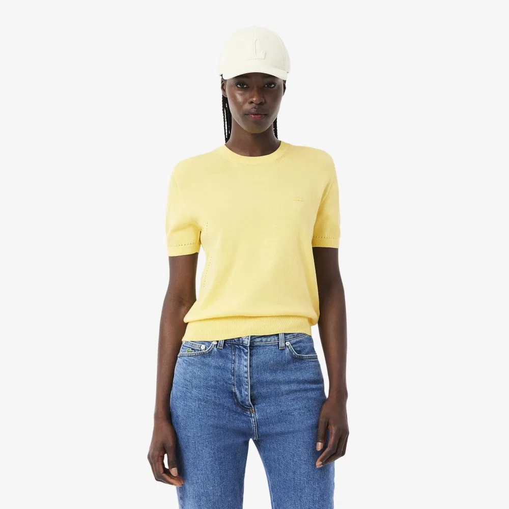 Свитер Lacoste женский хлопковый светло-жёлтый с коротким рукавом