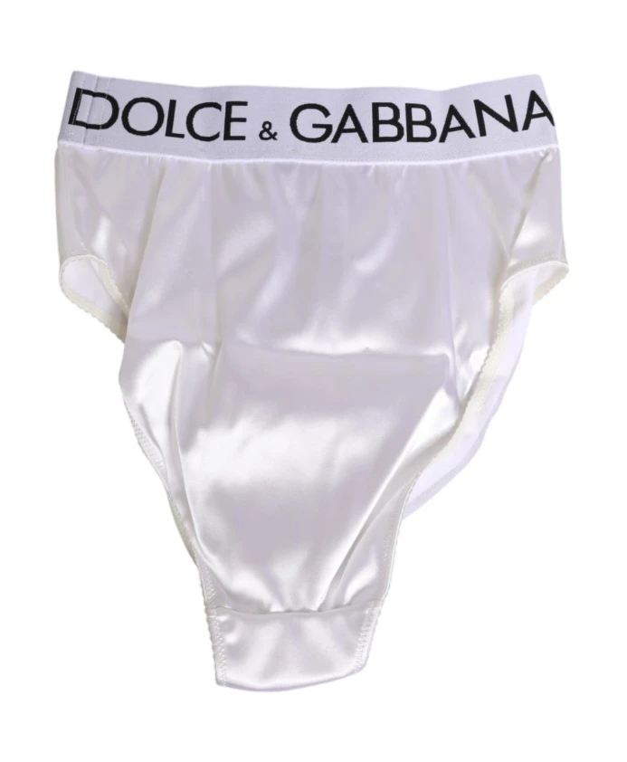 Белые атласные трусы с высокой талией и логотипом. Dolce & Gabbana, белый — фото 3