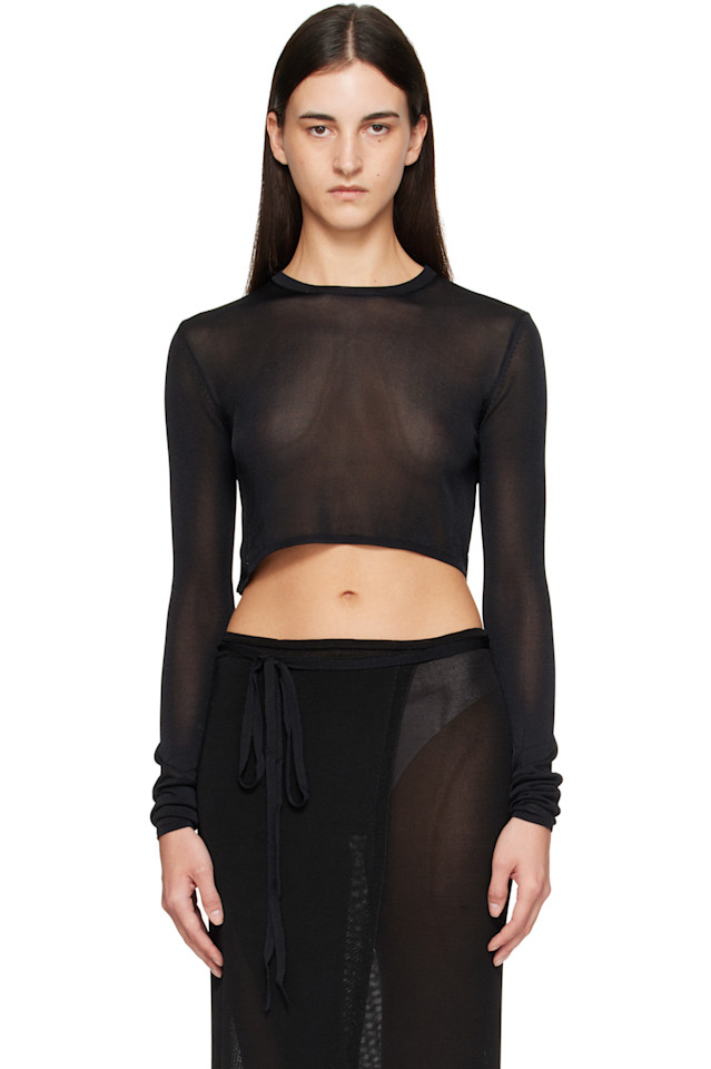 

Укороченная тонкая трикотажная футболка Kazel The Frankie Shop, черный