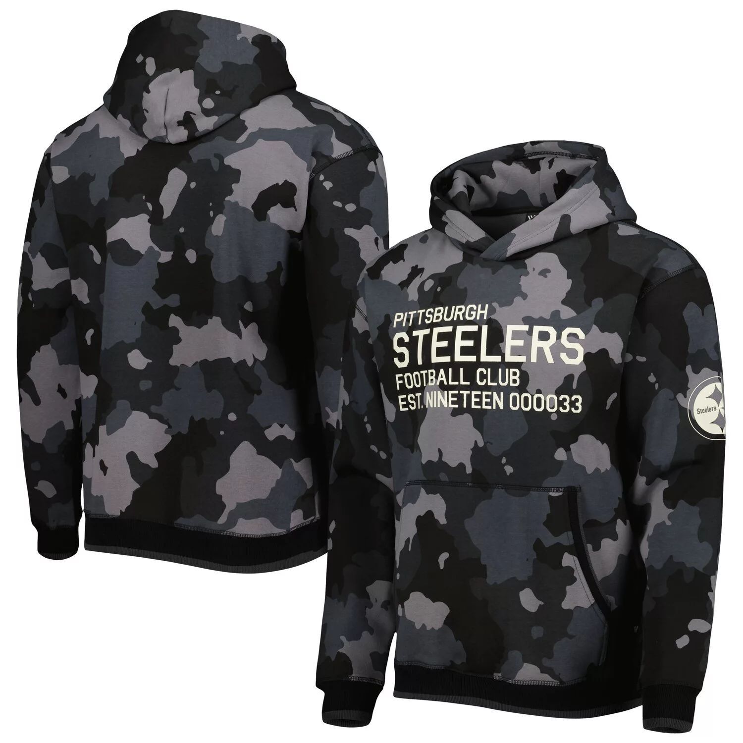 

Мужской черный пуловер с капюшоном и камуфляжным принтом The Wild Collective Pittsburgh Steelers