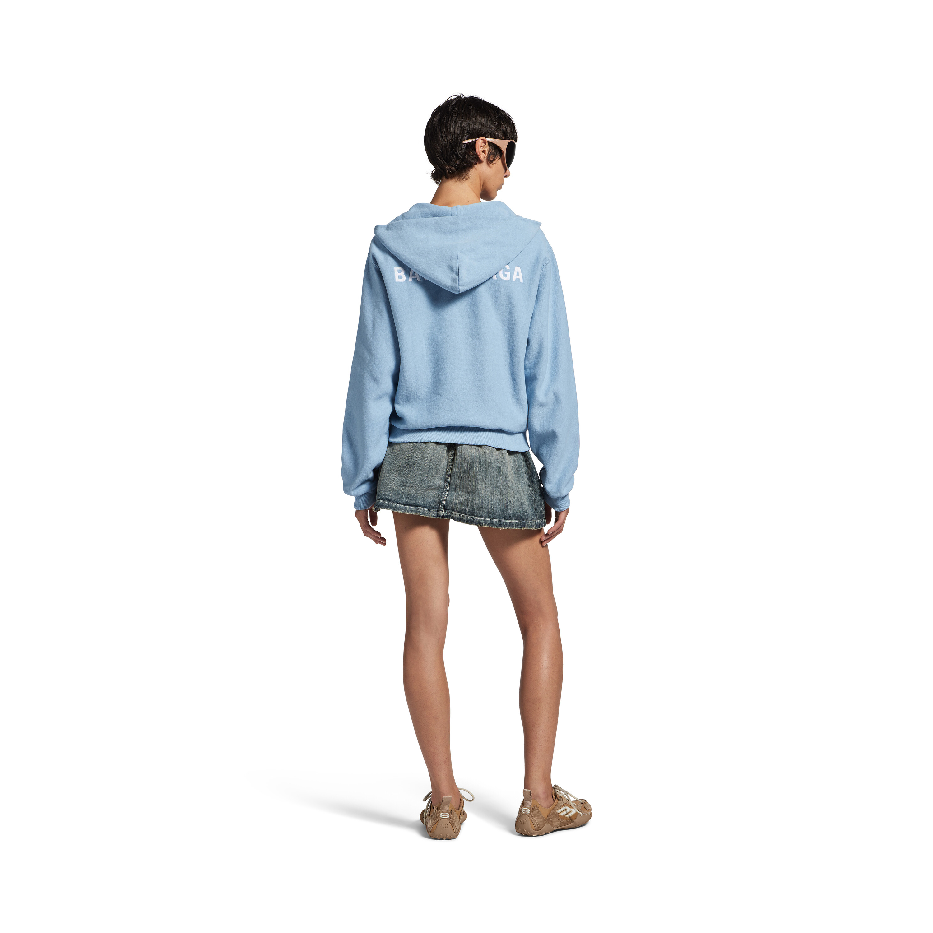 Толстовка Balenciaga Back Zip-Up Hoodie Regular Fit, голубой/белый — фото 4